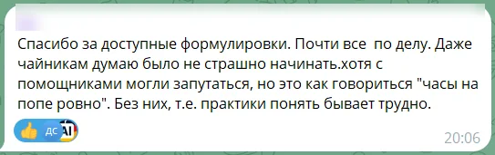 Отзыв участника бесплатный вебинара: скриншот сообщения из чата