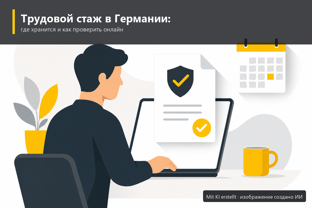 Иллюстрация: человек за ноутбуком проверяет свою историю страхования онлайн