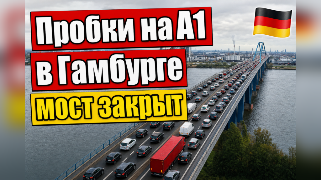 В Гамбурге перекрыли мост Süderelbbrücke на A1: длинные пробки на юг